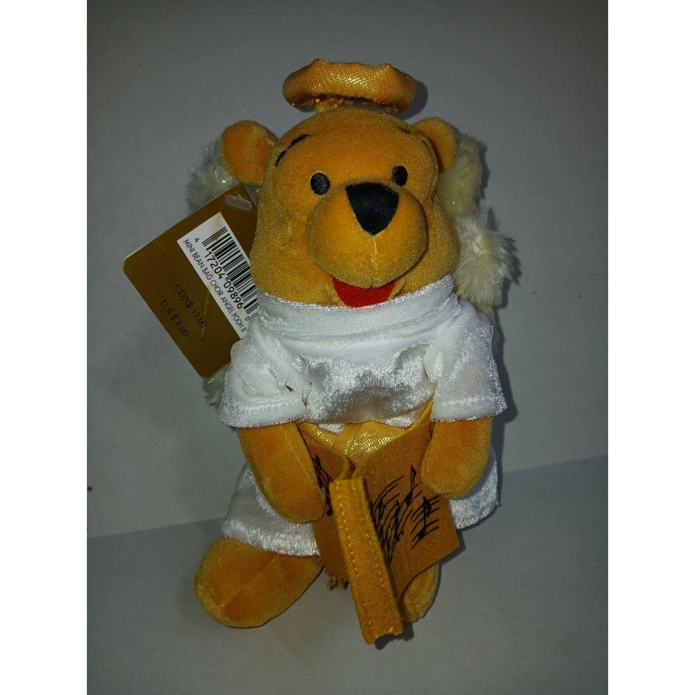 Disney Winnie The Pooh Choir Angel Pooh 8" Beanie‎ Plush with Tags 2000 Vintage
